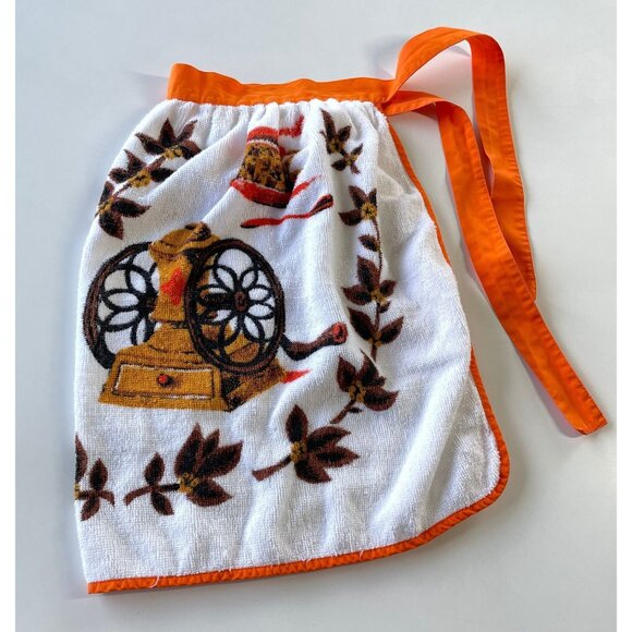 Vintage 1970s half apron, orange baking cooking terry cloth apron - Picture 5 of 9